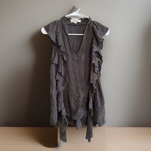 Alythea Womens Y2K Babydoll‎ Top Size L Brown Fairy Grunge Whimsigoth Ruffle